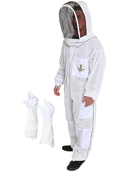 3-Layer Ventilated Bee Suit, Beekeeper Suit Kit with Detachable Fencing Veil and Bee Gloves (Medium)