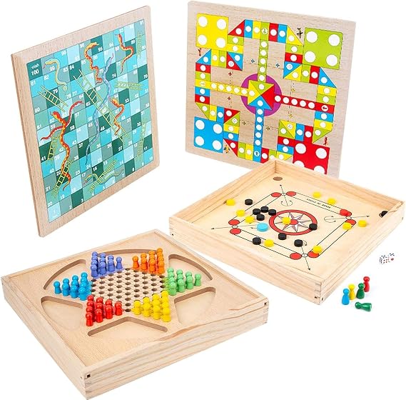 Toy Game Checkers Diamond Game 4 in 1 Wooden Base Board Game Brain Power Training Adult Fun Games 6+ Winner Board Game Toys for Adults Parent-child Toys Board Table Game Durable Desktop Toy