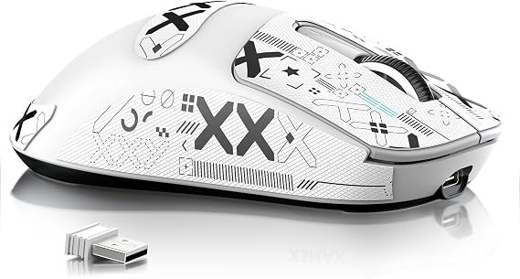 MAMBASNAKE Attack SHAKR X3MAX Wireless Gaming Mouse,PixArt PAW3950 42000 DPI,49g Ultralight Tri-Mode(BT5.4/2.4GHz/Wired), 1K Polling Rate Programmable Computer Mice for PC/MAC/Win - White&Tape