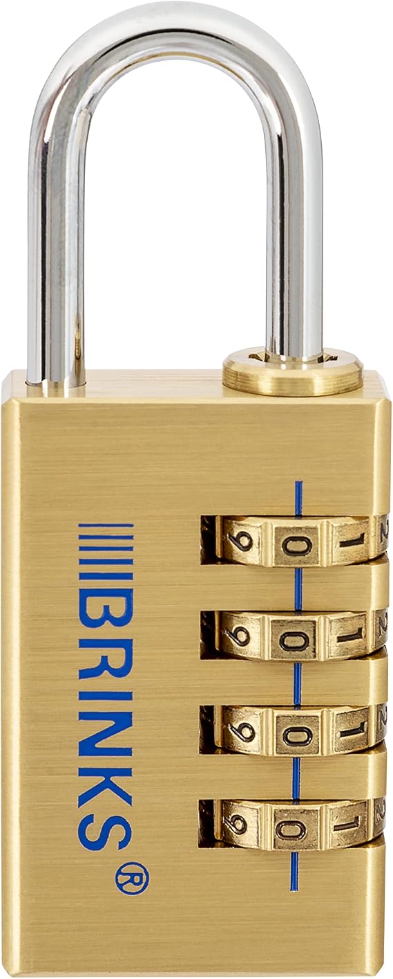 BRINKS - 30mm Solid Brass 4-Dial Resettable Padlock - Chrome Plated With Hardened Steel Shackle