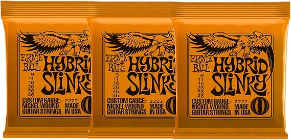 Ernie Ball 2222x3 Hybrid Slinky Nickel Wound Sets.009 - .046, Bundle of 3 Sets, Orange