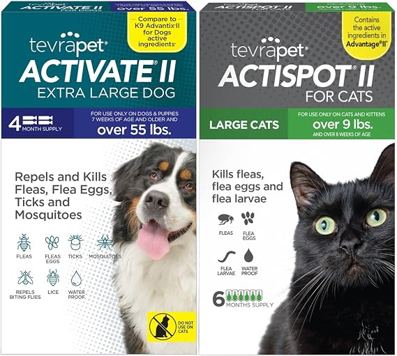 TevraPet Activate II XL Dog 4 Count + Actispot II Large Cat 6 Count