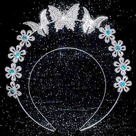 Gold Hair Band Rhinestone Hair Bands Crystal Double Loop Hair Bands Sun Star Moon Goddess Statue Hair Bands Seaside Vacation Photography Party Hair Band Accessories (Silver, Free)