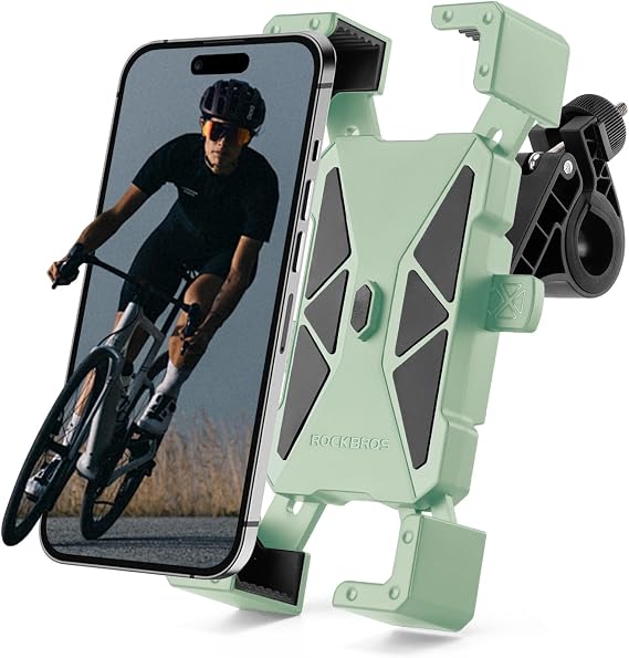 ROCKBROS Bike Phone Mount Holder Shockproof One-Hand Quick Release 4.5-7.2" | Quad-Clamp Silicone Padding,Auto-Lock Dual-Side Release,360Rotation,ABS Material,Ideal for MTB Road Motorcycle E-bike
