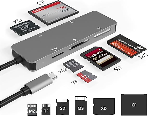 USB C XD Picture Card Reader, Type C (5Gps) High Speed TF/SD/MS/M2/XD/CF 6 in 1 Camera Card Reader, USB C XD Memory Card Reader Supports Olympus and Fujifilm XD Picture Card 1GB 2GB