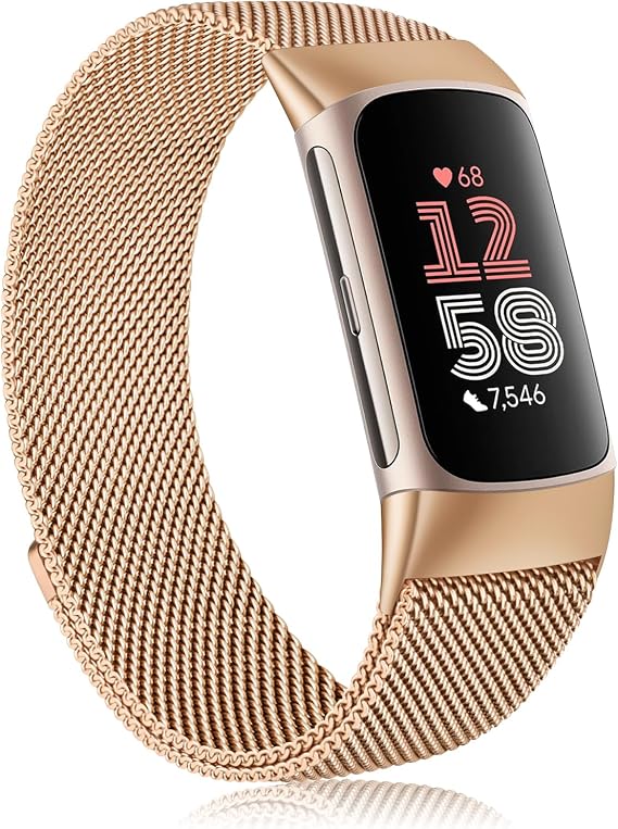 Fitbit Charge 6用メタルバンド レディース メンズ ステンレススチールメッシュループ 磁気交換用ブレスレットストラップ Fitbit Charge 6 / Charge 5 フィットネストラッカー用