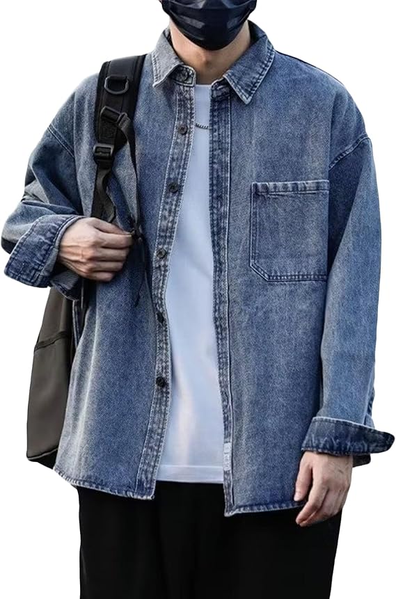 Maiyifu-GJ Men's Cotton Denim Jackets Lightweight Loose Casual Trucker Jacket Spring Fall Button Down Jean Biker Coats