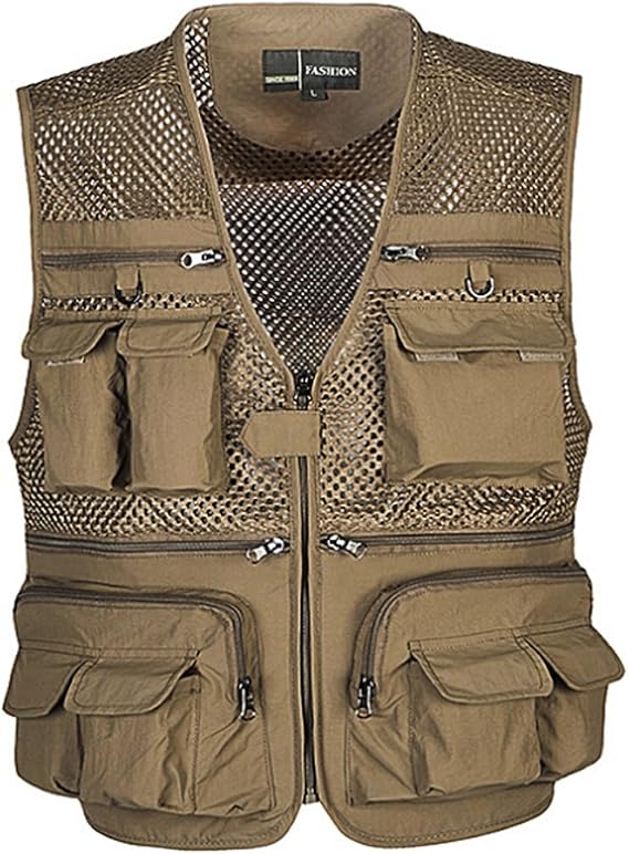 Ziker Men's Mesh Breathable Openwork Camouflage Journalist Photographer Fishing Vest Waistcoat Jacket Coat