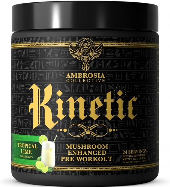 Ambrosia Organic Mushroom Pre Workout Powder with Creatine 3g | Lion's Mane, Cordyceps & Reishi | Clean Pre Workout | Mushroom Energy & Focus | 24 Servings | Tropical Lime