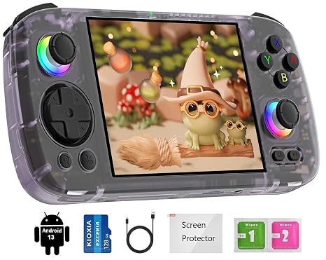 RG406H Retro Handheld Game Console , RG 406H Android 13 System Unisoc T820 Processor 4.0 Inch Touch Screen Support 1080 DP Output 5G WiFi with 128G SD Card(Transparent Purple)