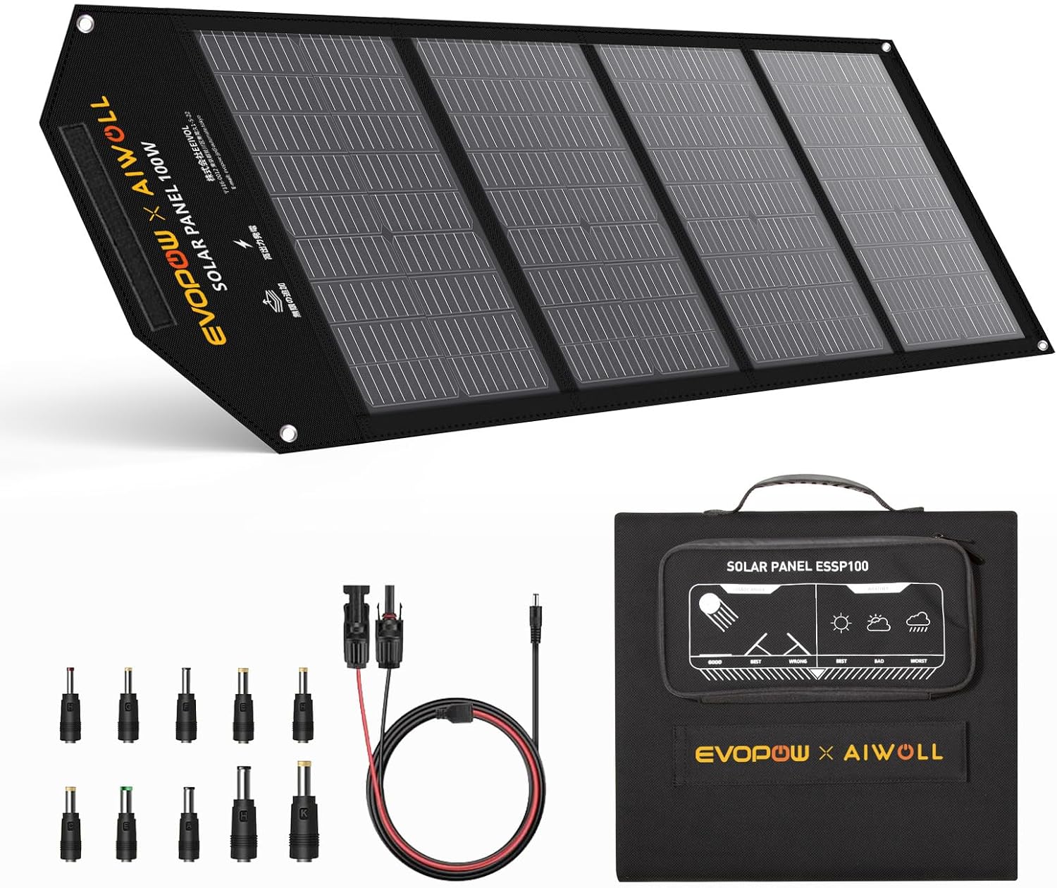 Solar Panel Solar Charger Solar Panel Foldable ETFE Material High Conversion Efficiency 22.6% Monocrystalline IP54 Waterproof Dustproof Lightweight Compact Portable Power Supply Charger Solar
