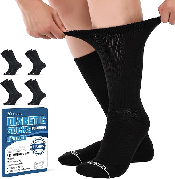 Diabetic Socks for Men, Seamless Crew with Loose Non-Binding Top