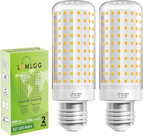 E27 LED Corn Light Bulbs Warm White 3000K, 180W Incandescent Bulbs Equivalent, 2950LM Corn LED Bulb for Ceiling Lamp, Wall Lamp, Desk Lamp, Pack of 2 [Energy Class C]