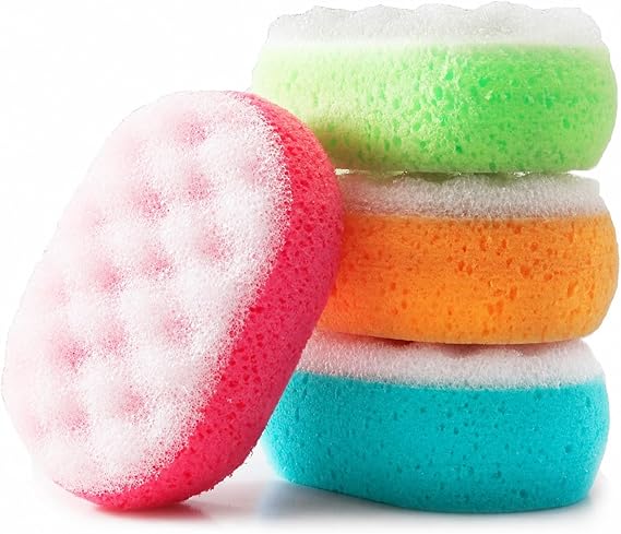 MartiniSPA Italian-Made 4-Pack Bath & Shower Sponge for Face & Body, Exfoliating Sponge for Men & Women, Dual Action Design, Dermatologically Tested Four Color Variety Pack