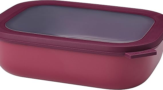 Mepal Cirqula 2000ml / 68oz Circular Rectangular Multi Food Storage & Serving Container with Transparent Lids | Perfect for Food Prep | Microwave & Dishwasher Safe | Nordic Berry | Made in Holland