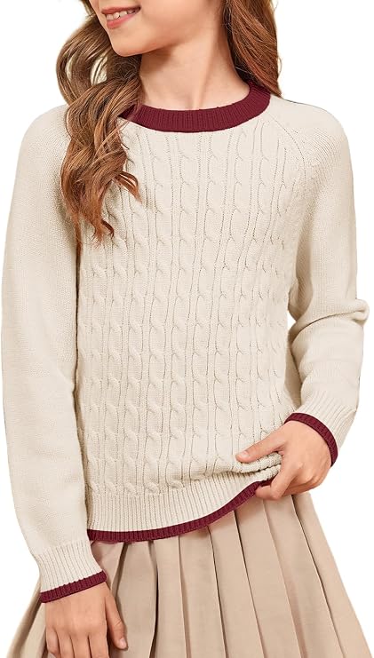 DOKOTOO KIDS Girls Sweaters Preppy Crewneck Long Sleeve Knit Pullover Sweater 6-13 Years, Comfortable and Stylish