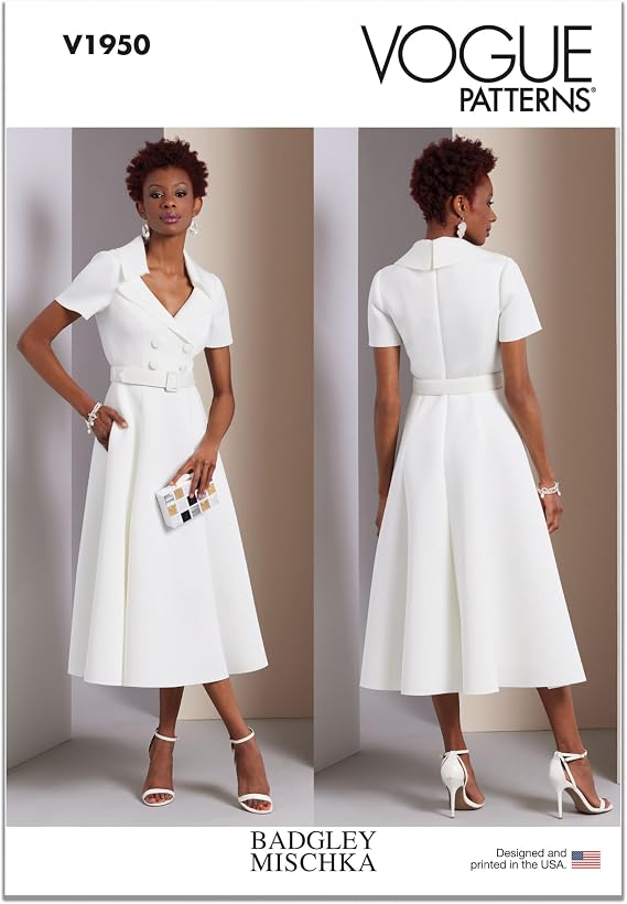 Vogue V1950F5 Misses' Lined Dress Sewing Pattern Packet by Badgley Mischka, Design Code V1950, Sizes 16-18-20-22-24