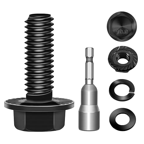 (10Sets) M6 Bolt x 16mm Flanged Hex Head Bolts, External Flange Hex Drive M6 Screws, Class 10.9 Black Zinc Plated Alloy Steel Metric M6x1.0 Bolts Kit