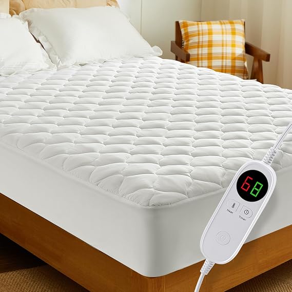 JinJeeo Heated Mattress Pad Twin Electric Mattress Pads Electric Bed Warmer Fit up to 21" with 11 Heat Settings Dual Controller 9 Hours Auto Shut Off, White