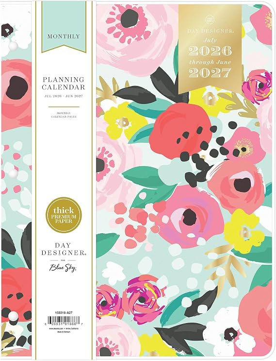 Blue Sky 2026-2027 Monthly Academic Planner, 8.5"x11", Secret Garden Mint | July 2026 - June 2027, Flexible Cover, Stapled Binding, Academic Year, Day Designer