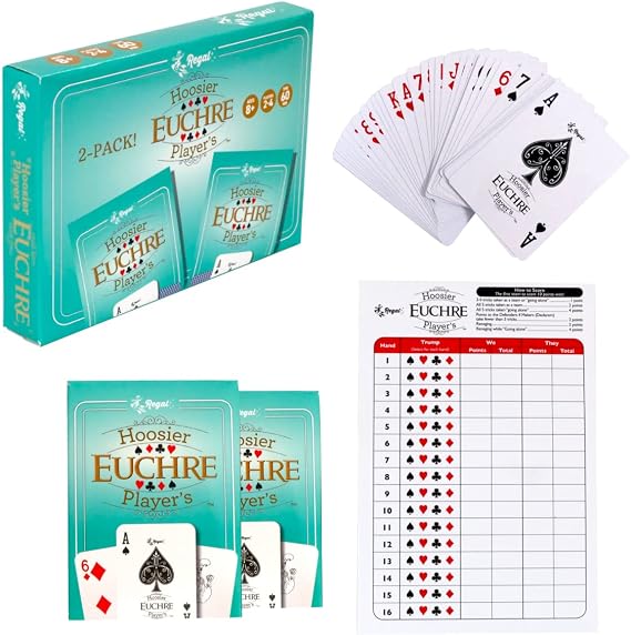 Regal Games Euchre Card Games 2 Pack - Adult Playing Card Game Set with Score Sheets - Family Fun Game Night - Ideal for 2-4 Player