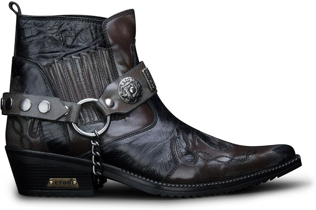 Mens Leather Cowboy Riding Ankle Boots Croc Cuban Biker Dancing Winklepickers Western