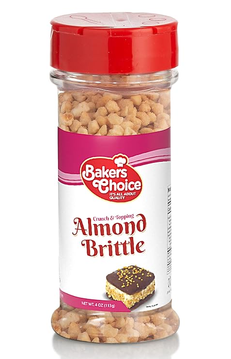 Bakers Choice Almond Brittle Crunch - Nut Dessert Ice Cream Topping - For Ice Cream, Sundaes, Cupcakes, or Milkshakes - Dairy Free, Kosher - 4 oz.