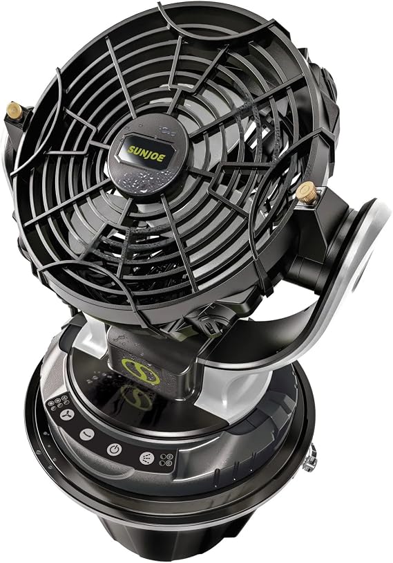 Sun Joe Cordless Misting Fan Kit with 6 Gallon Portable Bucket, 60 Sq Ft Coverage & 2.0-AH Battery and Charger - Battery-Operated Mister Machine for Indoor and Outdoor Use, IONMAX 24V-MSTFAN-LTE
