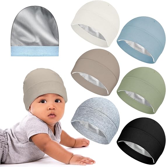 6 Pcs Satin Lined Baby Beanie Newborn