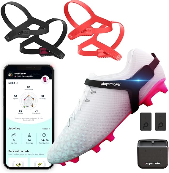 Playermaker 2.0 Soccer Tracker Kit Medium + Red Large Straps, Smart Soccer Tracker for Cleats by Playermaker, Track 25+ Technical & Physical Metrics, Advanced Than GPS