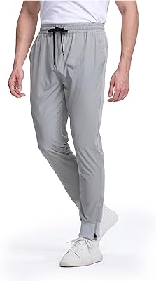 Mens Lightweight Quick Dry Joggers Travel Athletic Outdoor Running Pants with Card Pocket and Zipper Cuff