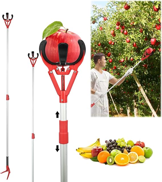 Fruit Picker Pole, 3Jaw Soft Rubber Claw Telescoping Fruit Grabber