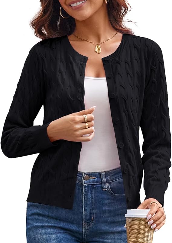 GRACE KARIN Cable Knit Cardigan Sweaters for Women Lightweight Fall Outfits