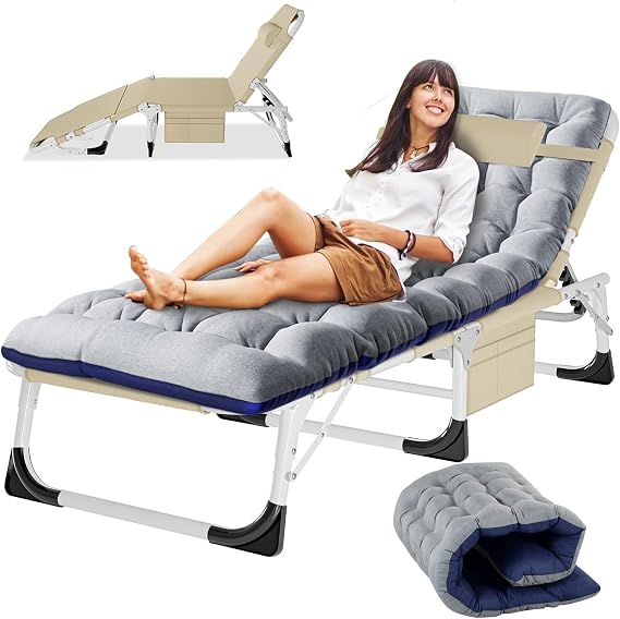 Slsy Folding Camping Cot for Adults, Adjustable Camping Bed with Pad