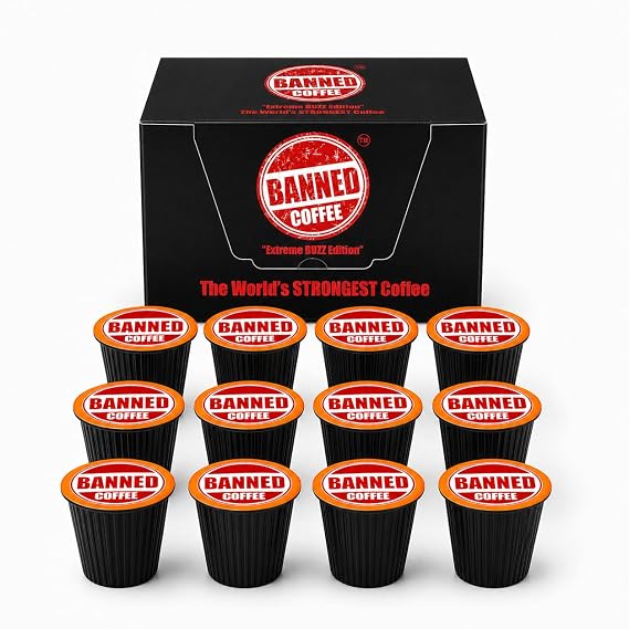 Banned Coffee | Coffee Pods | K cups | High Caffeine | Strong Coffee | 12ct