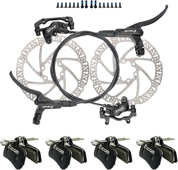 JFOYH zoom HB876 4-Piston Pre-Bled Hydraulic Disc Brake Set and 4 Pairs Brake Pads