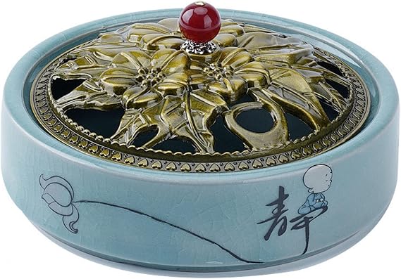 Ceramic Incense Burner with Incense Stick Holder,Incense Burner, Ceramic Bowl Burner with Lid Suitable for Sage Charcoal, Mosquito coils Incense/Cone/Coil/Stick,B