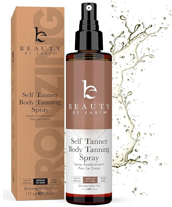 Self Tanner Spray - USA Made with Natural & Organic Ingredients | Fast Drying Spray Tan for Pale Skin, Non Toxic Gradual Tanning Spray, Sunless Tanning Water for Women & Men, Medium to Dark