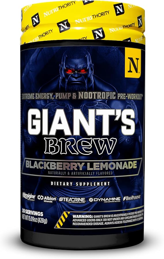 Giants Brew Advanced Pre Workout, BlackBerry Lemonade - All in One Complete Formula for Intense Workouts - Long Lasting Focus, Amplified Power, Drive, Energy, Pump, Endurance