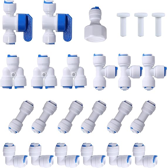 1/4" OD Quick Connect Push in to Connect Water Tube Fitting, 24-Pack