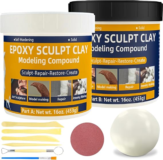 2 lb Epoxy Putty Sculpt Clay, 2 Part A & B Epoxy Clay for Sculpting, Modeling, Building, and Repairing, Self-Hardening Tile Adhesive Modeling Paste Repairs Metal, Wood, Plastic Ivory-White