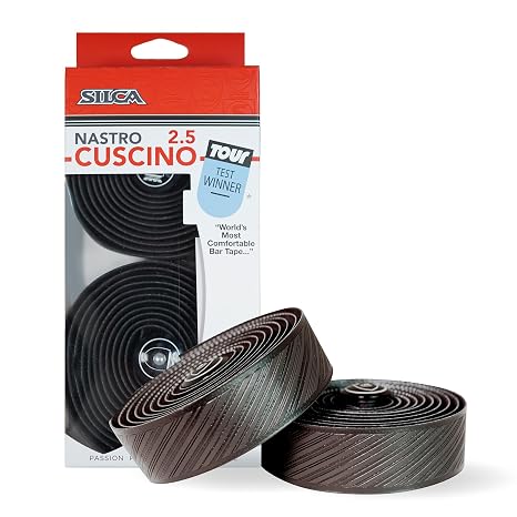SILCA Nastro Cuscino Bike Handlebar Tape, Black 2.5mm Extra Thick Bike Bar Tape,  with Aluminum End Plugs & Installation Kit Durable, Comfortable, and Vibration-Damping