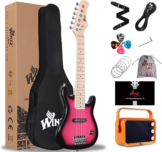 WINZZ EGM100 30 Inches Real Kids Electric Guitar with Beginner Kit, Right Handed (Roseburst)