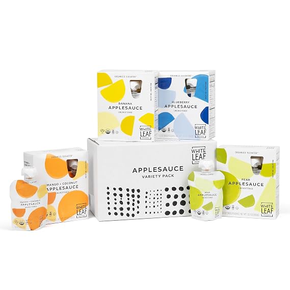 White Leaf Applesauce Pouches, Organic Toddler Snack, Multi Flavor, 16 Pack