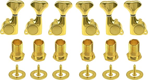 6Pcs Yootones Guitar Machine Heads Sealed Tuning Key Pegs Tuners Set Replacement 3L+3R Compatible with Strat ST Tele SG Style Electric or Acoustic Guitars (Gold)