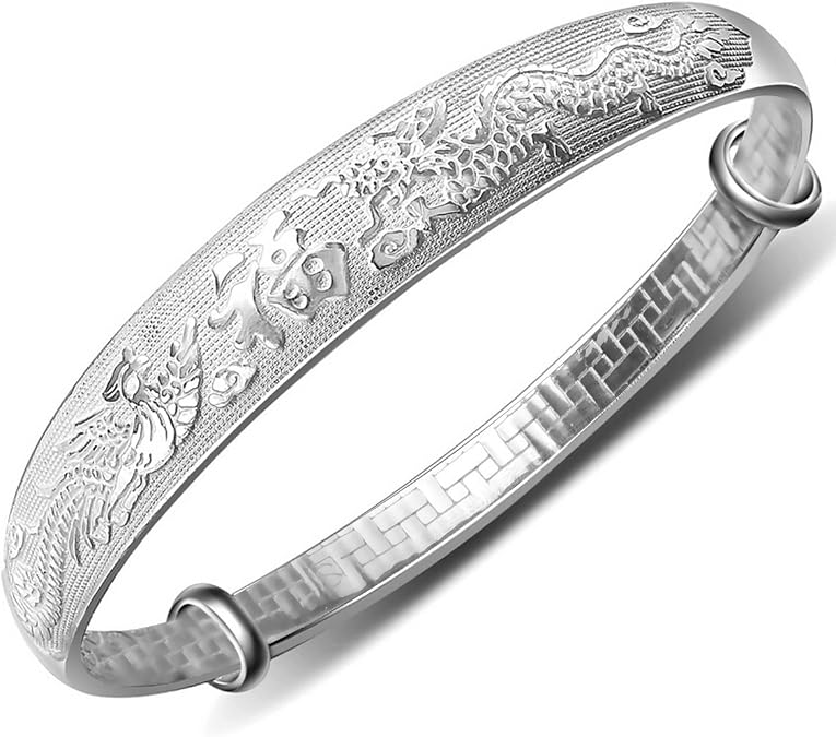 Women's 999 Solid Sterling Silver Chinese Adjustable Bangle Bracelet for Women, Ladies and Elder | Jewelry for Women | Sterling Silver Bangle