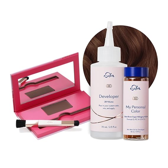 eSalon Dark Brown Copper Mahogany Personal Colorist Kit Hair Color Bundle with Dark Auburn Conceal & Cover Root Touch Up Powder