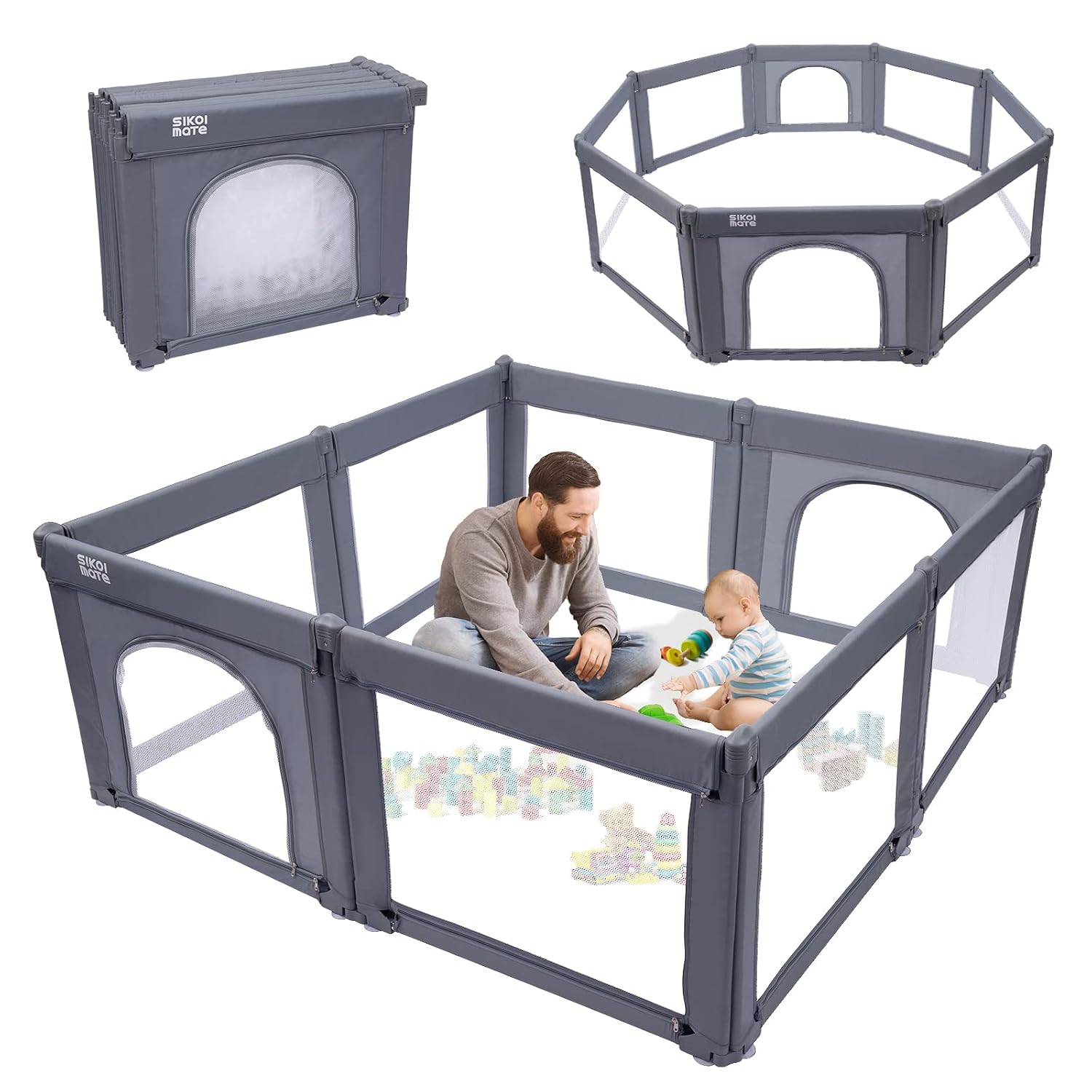 Baby Playpen, 71x71inch Foldable Playpen for Babies and Toddlers with Double Suction Cups, Indoor Outdoor Portable Kid Safety Playard Activity Center