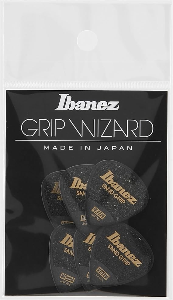 Ibanez PPA16MSGBK Grip Wizard Series, Sand Grip Picks 6 Pack 0.8mm, Black