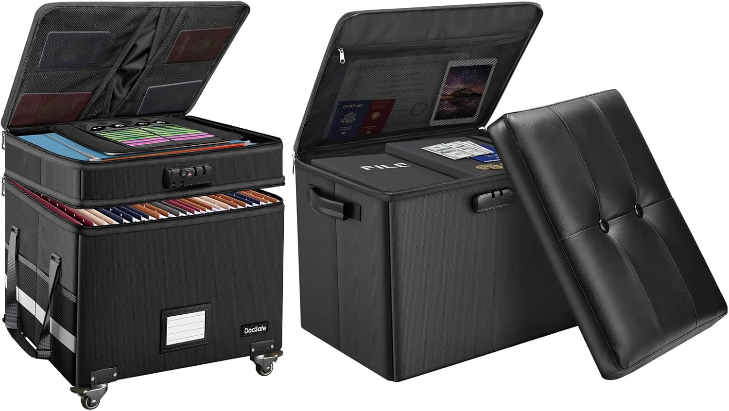 DocSafe Fireproof Storage Ottoman with LockRolling File Box